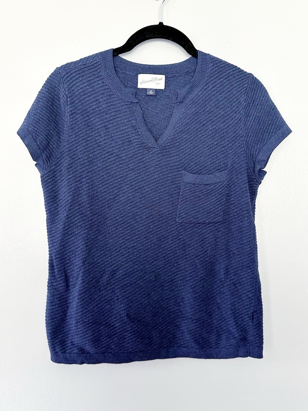 Universal Thread Navy Textured Knit Top V-Neck Short Sleeve XS